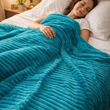 Imagem de Manta Cobertor Casal Relevo Canelado 200 X 180 Cm - Azul Celeste