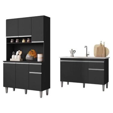 Imagem de Balcão de Pia Tatiane 120 cm e Armário Cozinha Kit Márcia Preto Fosco - AJL