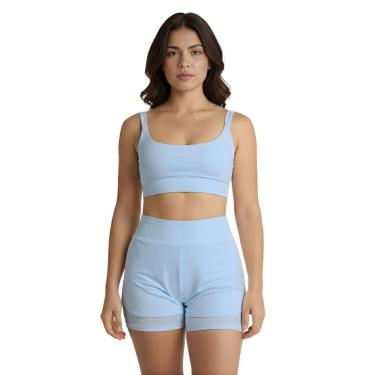 Imagem de Conjunto de Short Duplo Fitness Academia Treino Feminino-Feminino