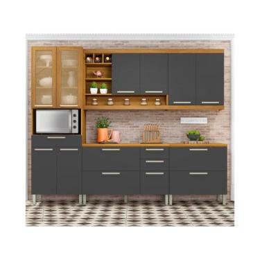 Imagem de Cozinha Modular com 5 Peças Burguesa Premium MDF Nesher, Freijó e Graf