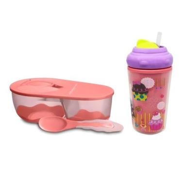 Imagem de COMP Kit Introdução Alimentar Bebê Prato Fundo com Colher + Copo Térmi