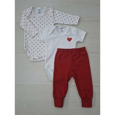 Imagem de Conjunto Bebê Menino/Menina 3 Peças Body Longo + curto + calça 100% al