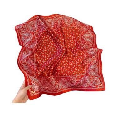 Imagem de Lenço De Seda Feminino 70x70cm Com Estampa Paisley, Xale Quadrado De L