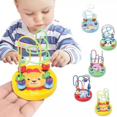 Imagem de Brinquedo Labirinto De Contas Aramado Madeira Infantil Coordenacao Mot