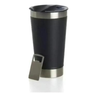Imagem de Copo Térmico De Cerveja Aço Inox 473 Ml Com Tampa - Genérica, Preto, L