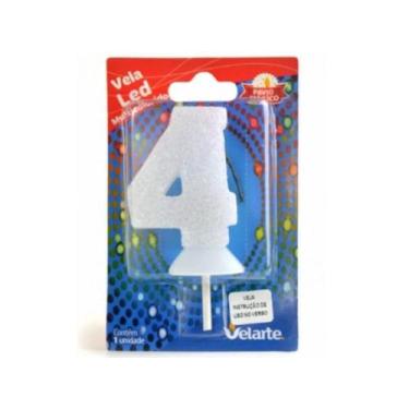 Imagem de Vela Aniv 4 Led Branca Velarte, Unico, Unico