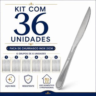 Imagem de Kit 36 Facas Churrasco Inox 21cm - Becca Home