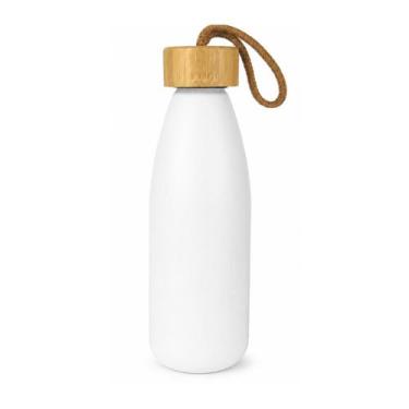 Imagem de Garrafa Alumínio 600ml Com Tampa Bambu E Cordão - Top Util, Branco