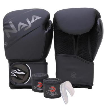 Imagem de Kit Boxe Naja Extreme: Luva + Bandagem + Bucal - Preta, 10oz