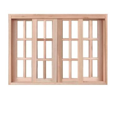 Imagem de Vitrô Correr 4 Folhas Quadriculado de Madeira Mista Reto 1,40 x 1,00 R
