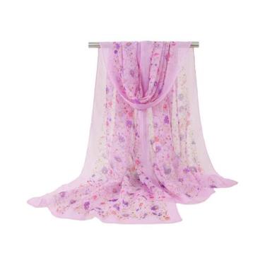 Imagem de Lenço De Seda Estampado Floral Para O Verão, Xale Leve De Chiffon, Toa