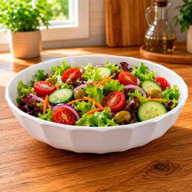 Imagem de Tigela Bowl Saladeira Gourmet em Melamina Design Moderno para Servir Alimentos Cozinha Ou Eventos Branco Bon Gourmet