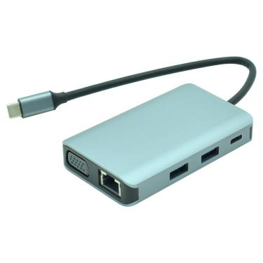 Imagem de Hub USB Tipo C 3.1 Satellite A-HUBC57 com 7 Portas HDMI USB 3.0 RJ45 VGA Cinza