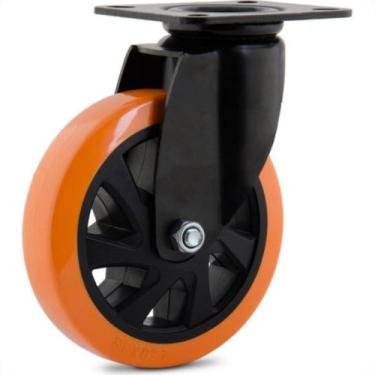 Imagem de Rodizio Colson Polietileno Base Giratoria Laranja Sem Trava 100Mm