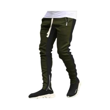 Imagem de Calças Esportivas Casuais Masculinas De Algodão Com Bolso Com Zíper, C