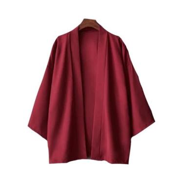 Imagem de Quimono Masculino Preto Leve Tradicional Japonês Haori Yukata Jaqueta 