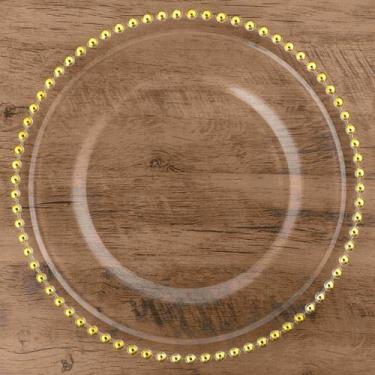 Imagem de Sousplat Redondo De Vidro 20,5 Cm Com Bolas Douradas Rafimex