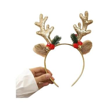 Imagem de Tiara De Natal Com Glitter Em Formato De Chifres De Rena, Acessório De