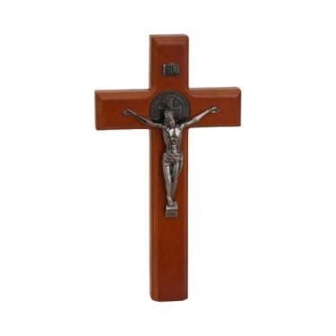 Imagem de Cruz De Madeira Cristã Ortodoxa Artesanal Com Corpus De Jesus Em Liga 