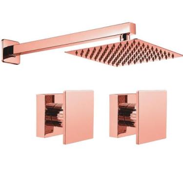 Imagem de Kit Ducha Quadrada 20x20 Slim Ultra Fina + 2 Acabamentos para Registro