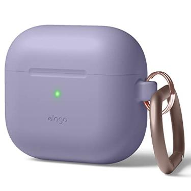 Imagem de elago Capa de silicone compatível com AirPods 3ª geração – compatível com AirPods 3, mosquetão incluído, suporta carregamento sem fio, resistente a choques, proteção total (cinza lavanda)