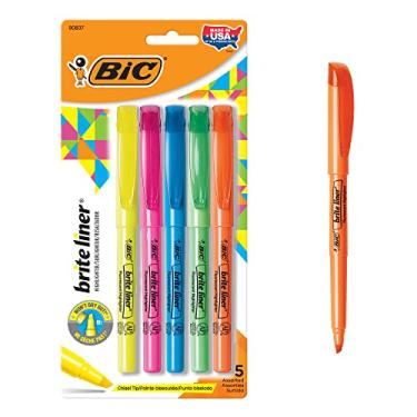 Imagem de BIC Marcadores de ponta de cinzel Brite Liner, de longa duração, 5 unidades em cores sortidas para material escolar