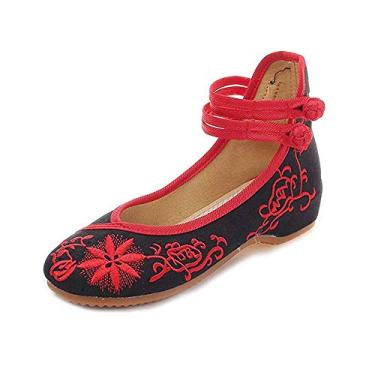 Imagem de TangDao Sapatilhas femininas casuais chinesas bordadas florais cheongsam para caminhar Mary Jane, Preto, 5