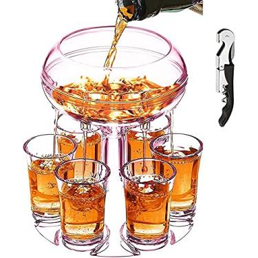 Imagem de Dispensador e suporte de vidro ajustável feito de acrílico de grau alimentício, dispensador de licor com 6 copos para festa, casa, bar e jogos de beber (pó)