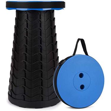 Imagem de Banquinho dobrável portátil para acampamento, assento retrátil ajustável, leve para piqueniques, acampamento, pesca, caminhadas, churrasco ao ar livre (azul)