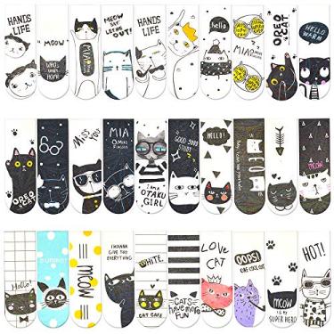 Imagem de 30 peças de marcadores de página magnéticos fofos em massa para mulheres/homens, clipes de página laminados com filme de arco-íris de dois lados, marcadores de página magnéticos simples, marcadores de livro de papel legais para crianças, estudantes, lendo brindes (gato)