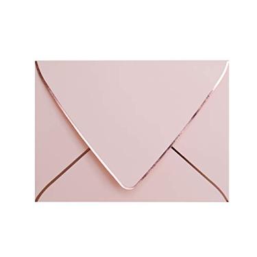 Imagem de Envelopes rosa A7 Pacote com 50 envelopes de Natal com borda de ouro rosa, selagem rápida, para cartões de 12 x 17 cm | Perfeito para casamentos, convites, fotos, formatura, chá de bebê (borda rosa-rosa dourada)