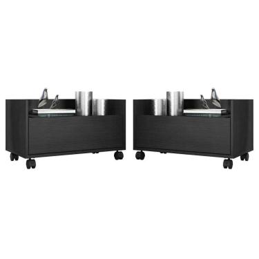 Imagem de Kit c/ 2 Mesas de Cabeceira 60 cm c/ Rodízios Multimóveis Preta