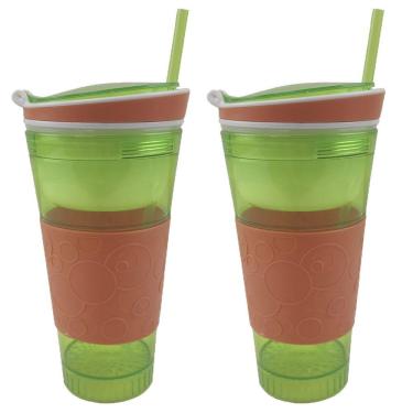 Imagem de Copo Mágico 2 em 1 Canudo Antivazamento 2 Und Sucos Compartimento Frutas Lanches