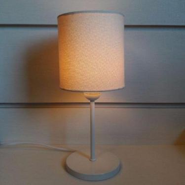 Imagem de Abajur Cabeceira Quarto Cilíndrico Bivolt Branco Algodão Crú