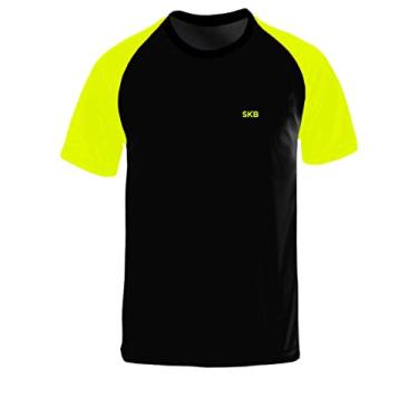 Imagem de Camiseta Raglan Segunda Pele Térmica Manga Curta Tecido Termodry Com Proteção UV (M, Preto + Amarelo)