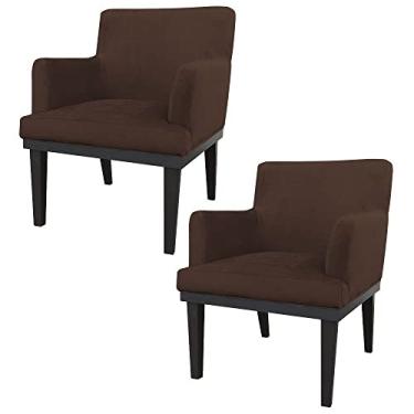 Imagem de Kit 02 Poltronas Decorativa Vitória Sala e Recepção Com Base de Madeira Suede Marrom - DS Estofados