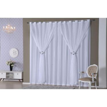 Imagem de Cortina Realeza Voil e Cetim para Janela 2 Metros Branco