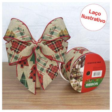 Imagem de Rolo Fita Aramada Natal Decoração Natalina 6,3cm x 9,14m