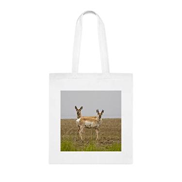 Imagem de Sacola Pronghorn Antílope, presente divertido, bolsa de ombro, bolsas reutilizáveis, cesta de Natal de aniversário, ideia de presente, Branco
