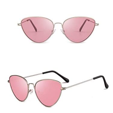 Imagem de Óculos de sol retro olho de gato feminino amarelo rosa lente óculos de sol armação de metal uv400 óculos de condução óculos de sol, 5, china