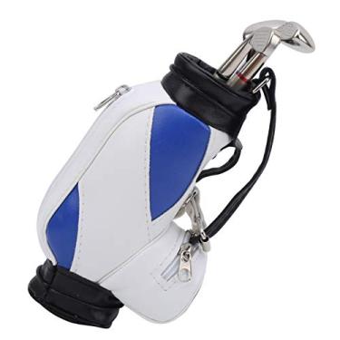 Imagem de RiToEasysports Conjunto de bolsa de caneta de minigolfe, suporte de canetas de golfe de mesa com 3 canetas esferográficas, decoração de mesa, presente novidade para fãs de golfe (azul e branco)