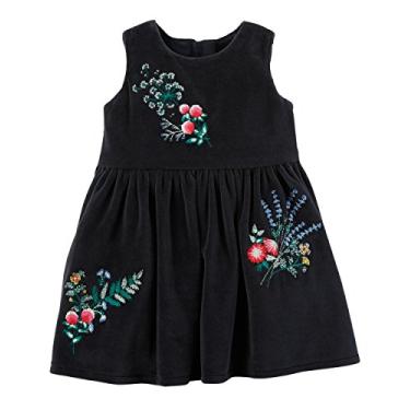Imagem de Vestido de festa de Natal Carter's para bebês meninas com estampa floral de veludo preto, Preto, NB