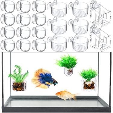 Imagem de 20 peças de copos de plantas aquáticas com furo acrílico transparente vaso de planta aquática com ventosas aquário plantador aquático suporte de planta de aquário aquário decoração de paisagem aquática, 3 formas