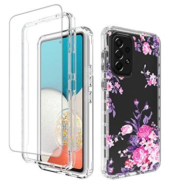 Imagem de Zoeirc Capa para Galaxy A53 5G/Samsung A536U capa com protetor de tela de vidro temperado, capa transparente transparente macia 360 de corpo inteiro à prova de choque híbrida para Samsung Galaxy A53 5G (rosa flor)