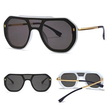 Imagem de Óculos de sol redondos superdimensionados moda feminina tendência grande armação verde uma peça óculos de sol masculino óculos de proteção ao ar livre, C7 branco preto, tamanho único