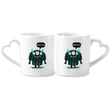 Imagem de Conjunto de canecas de porcelana para casais de monstros do universo e alienígena com alça de coração