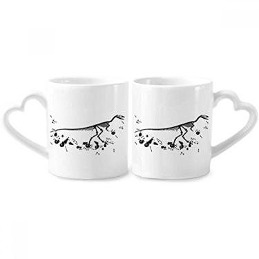 Imagem de Conjunto de canecas de porcelana para casal, ossos de dinossauro, grama e ossos de ossos, xícara de cerâmica para amante, alça de