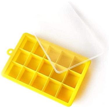 Imagem de Bandejas de cubo de gelo com tampa moldes de bandeja de gelo de silicone fácil liberação molde para fazer pudim de geleia de gelo 15 cavidades branco-amarelo atualizado