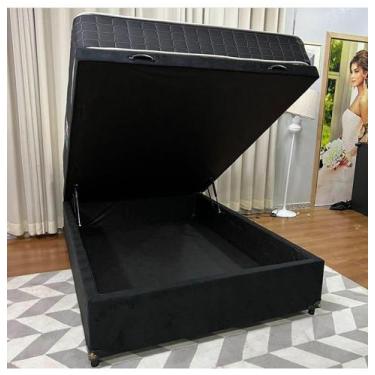 Imagem de Cama Box Com Baú Casal Suede Preto (Blindado) - Real Comfort Estofados