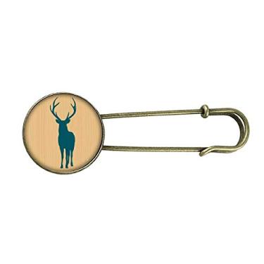Imagem de Broche de metal retrô de veado de grão de madeira azul animal clipe joias